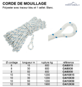 CORDE DE MOUILLAGE Ø8MM LONGEUR 15M