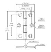 CHARNIERE INOX 316 NOIRE 77 X 51 MM TOP QUALITE