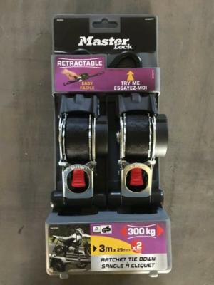 LOT DE 2 SANGLES A CLIQUET RETRACTABLES 3 M X 25 MM MASTERLOCK