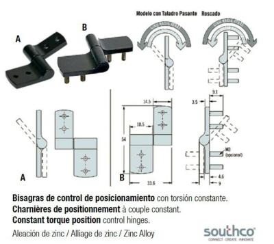 CHARNIERE ASYMETRIQUE ZINC NOIR TYPE A SOUTHCO ST-8A1-40FA-50