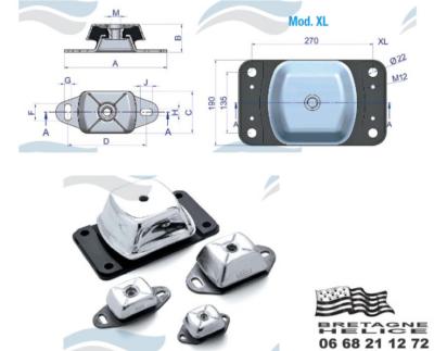 SUPPORT MOTEUR MARIN GENERIQUE TYPE METALASTIK 17-1600 DURETE 55 70KG 120 X 60 X 40 MM 23400005