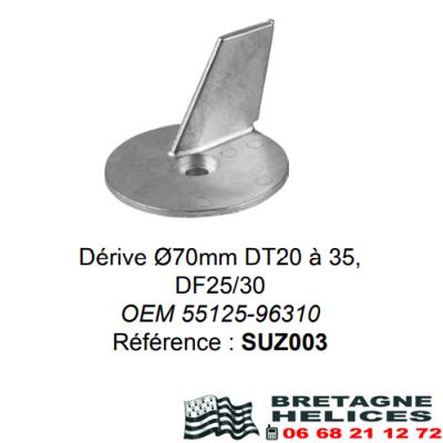 ANODE ZINC - DERIVE Ø70MM SUZUKI DT20/25/30 ET DF25/30