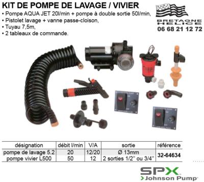 KIT DE POMPE DE LAVAGE ET VIVIER JOHNSON AQUAJET 5.2 WD 20L/min 5 Bars 32-64634